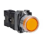 Illuminated push button, Easy Harmony XB2, metal, flush, orange, 22mm, spring return, 24V AC DC, 1NO