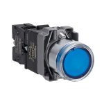 Illuminated push button, Easy Harmony XB2, metal, flush, blue, 22mm, spring return, 220V AC, 1NO