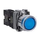 Illuminated push button, Easy Harmony XB2, metal, flush, blue, 22mm, spring return, 24V AC DC, 1NO