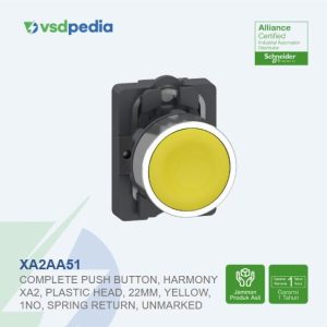 Complete push button, Easy Harmony XA2, plastic head, 22mm, yellow, 1NO, spring return, unmarked