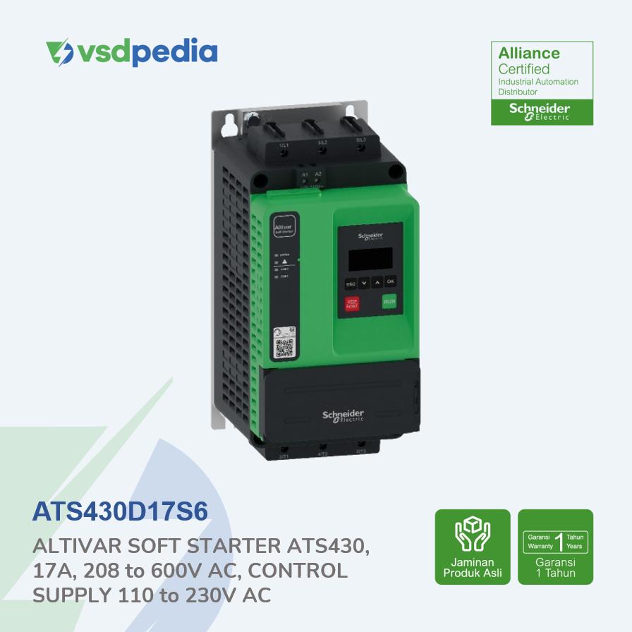 Soft starter, Altivar Soft Starter ATS430, 17A, 208 to 600V AC, control supply 110 to 230V AC