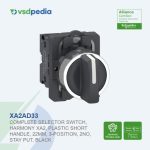 Complete selector switch, Easy Harmony XA2, plastic short handle, 22mm, 3-position, 2NO, stay put, black