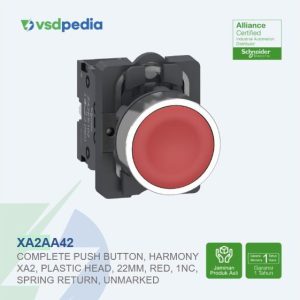 Complete push button, Easy Harmony XA2, plastic head, 22mm, red, 1NC, spring return, unmarked